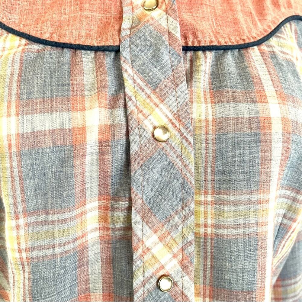 Vintage Pastel Western Pearl Snap Shirt Pink and Blue Plaid Fenton - Picture 8 of 14